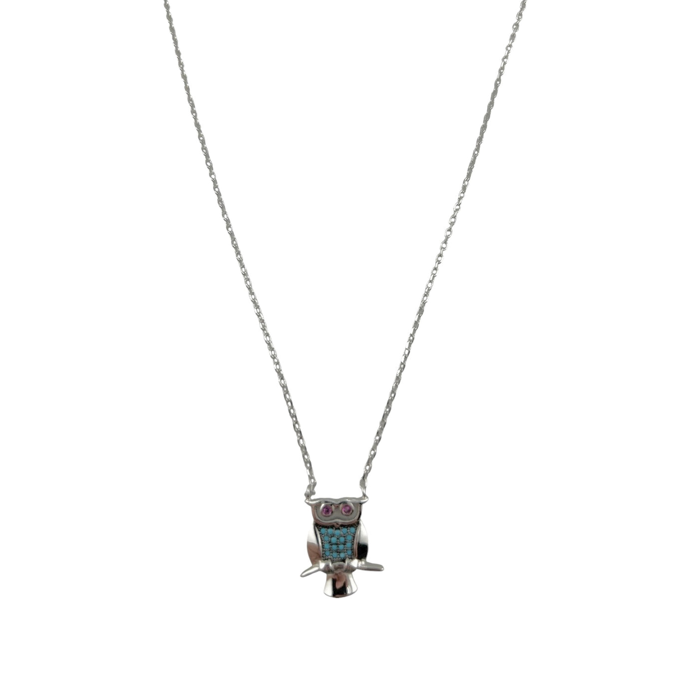 Sterling Silver Turquoise Owl Womens Necklace