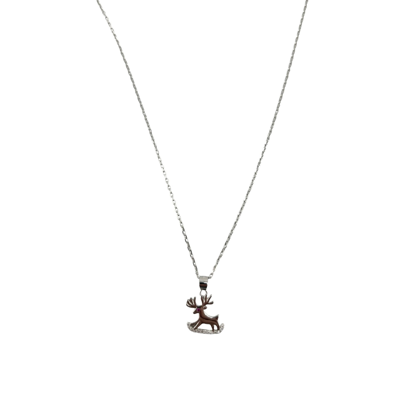 Sterling Silver CZ Reindeer Womens Necklace