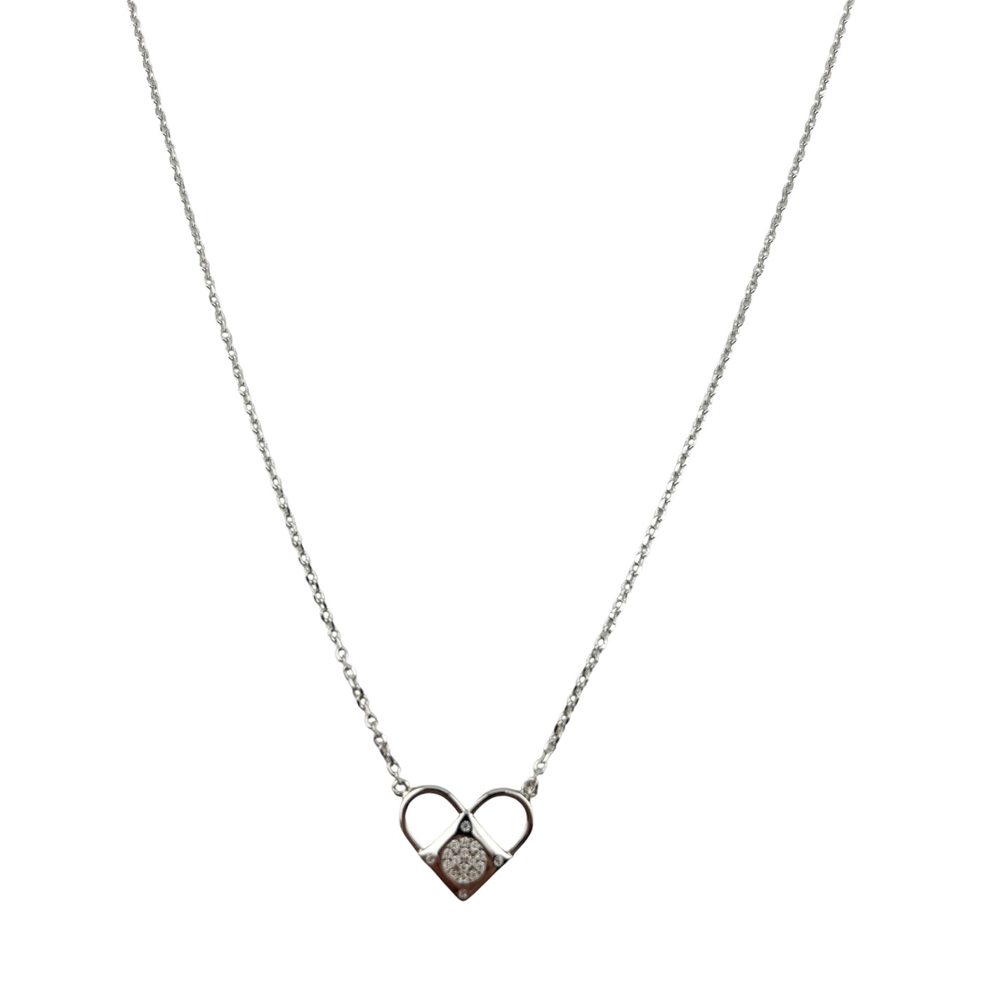 Sterling Silver CZ Heart Womens Necklace