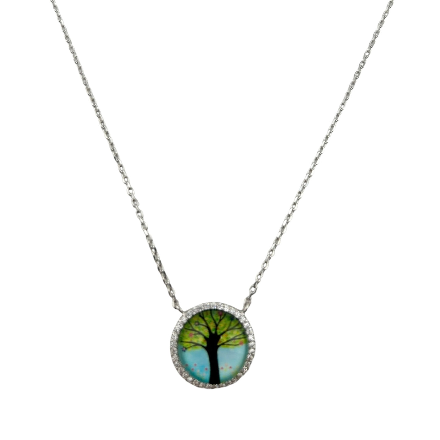 Sterling Silver CZ Tree Womens Necklace