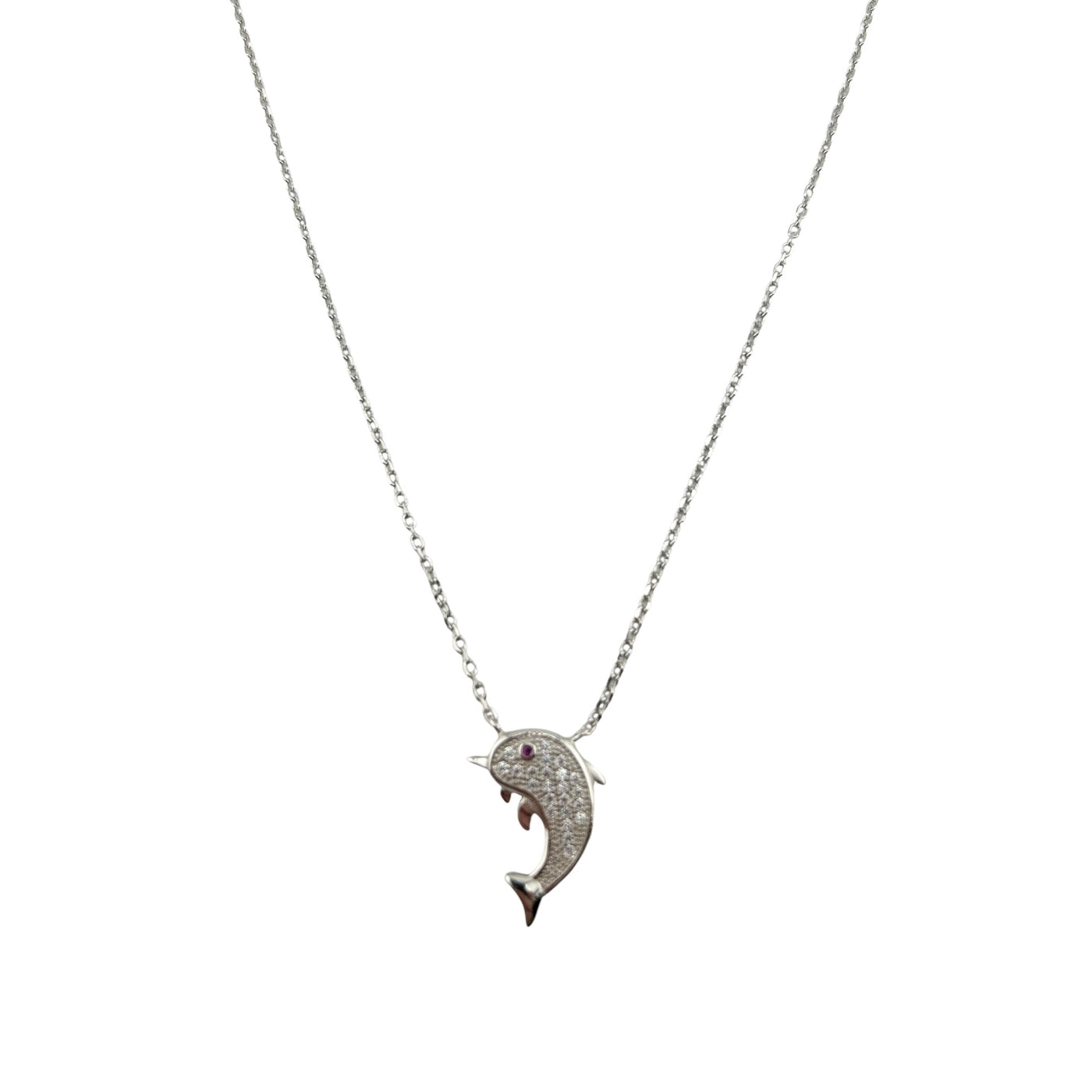 Sterling Silver CZ Dolphin Womens Necklace