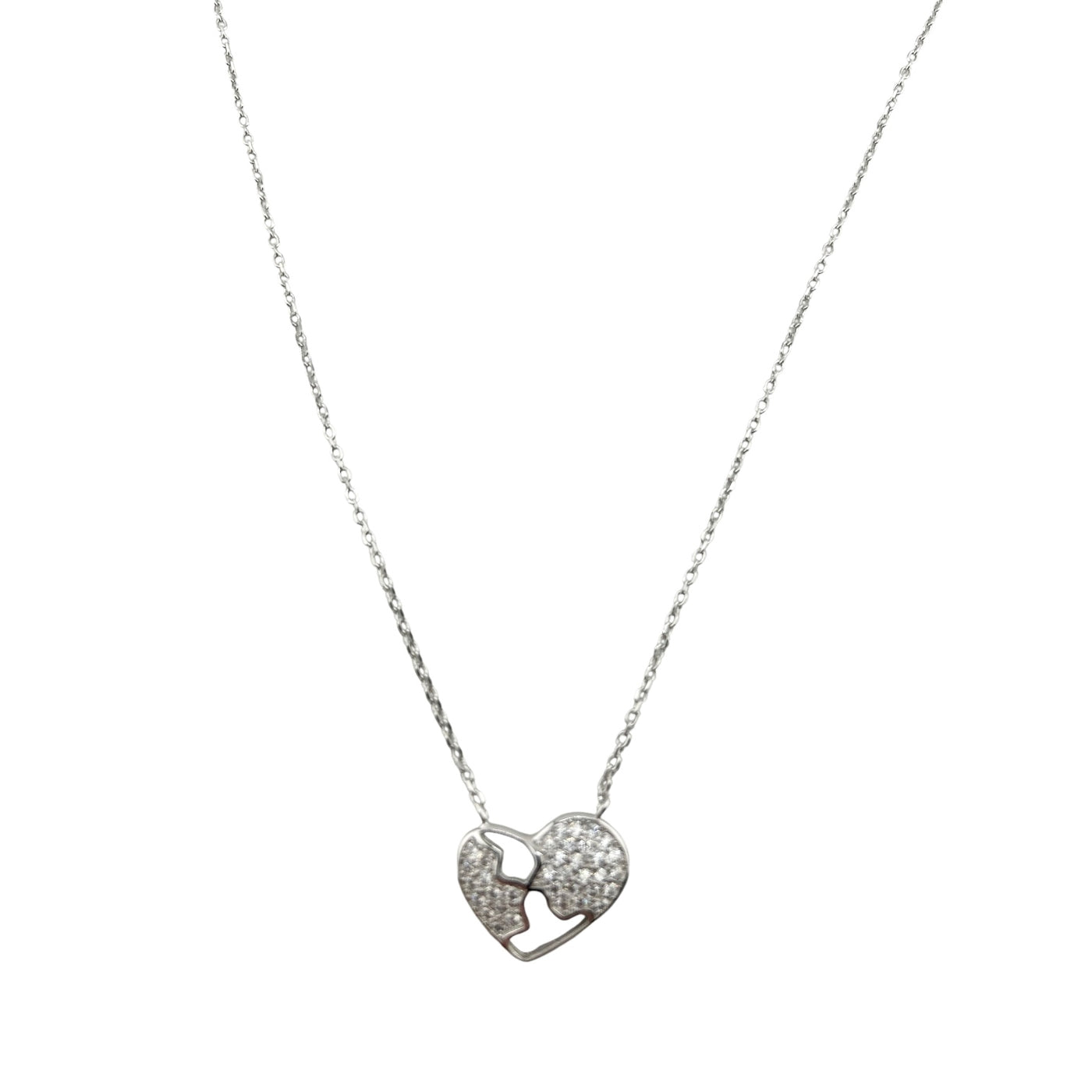 Sterling Silver CZ Heart Womens Necklace