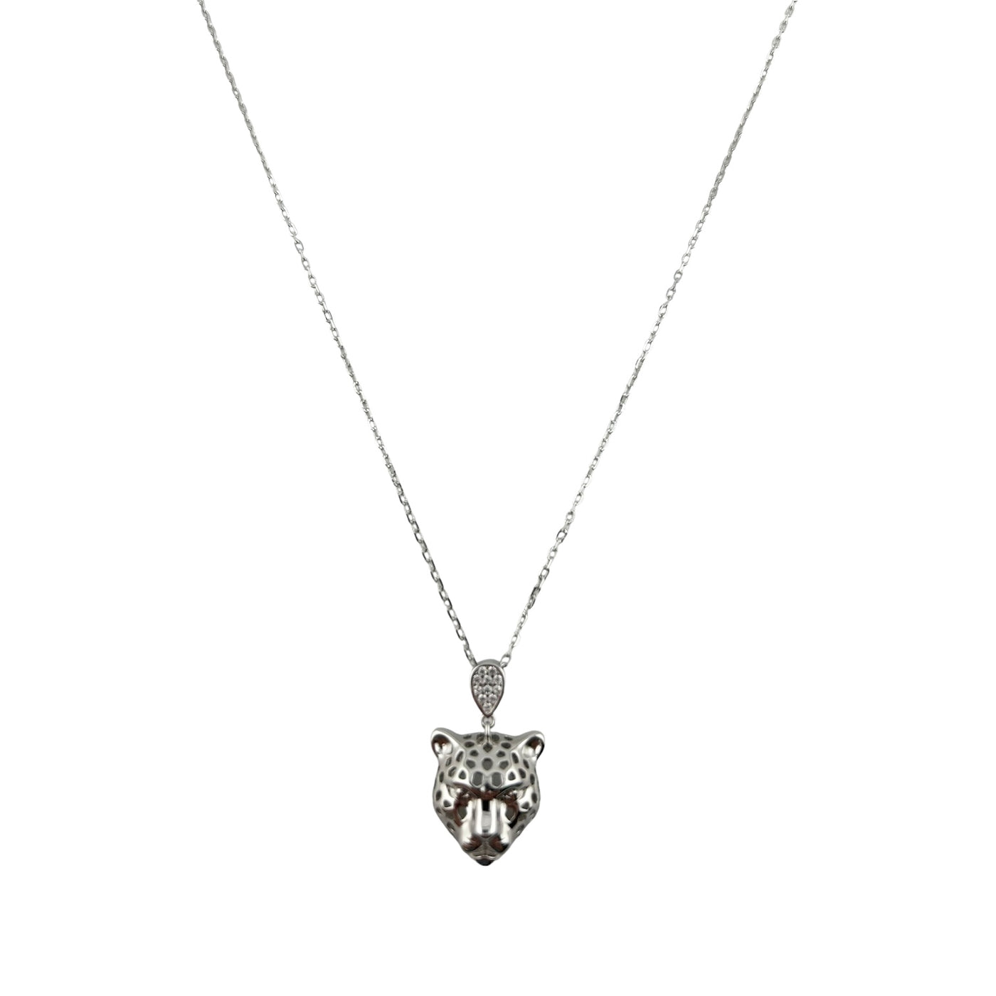 Sterling Silver CZ Cheetah Womens Necklace