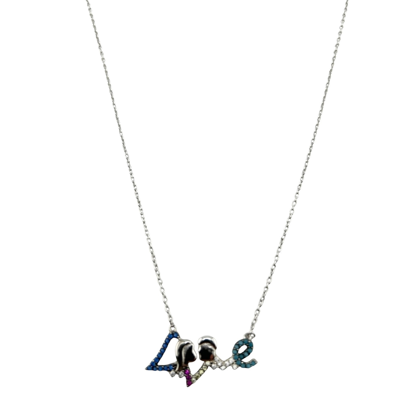 Sterling Silver CZ Multicolor Love Womens Necklace