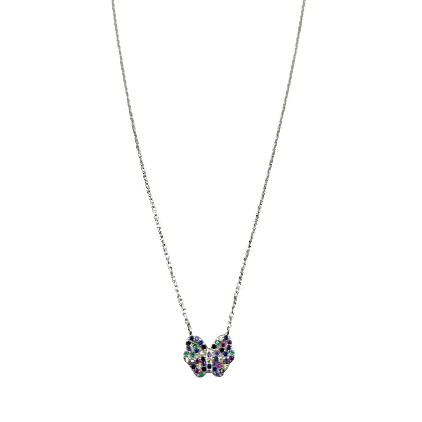 Sterling Silver CZ Multicolor Butterfly Womens Necklace