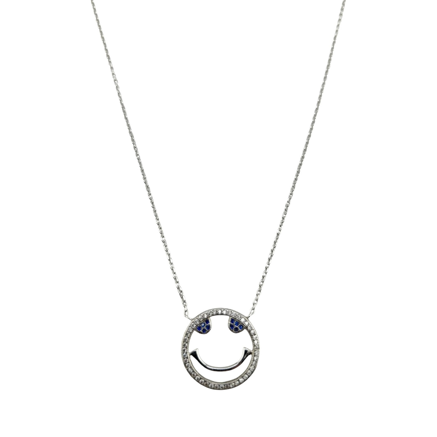 Sterling Silver CZ Smiley Face Womens Necklace