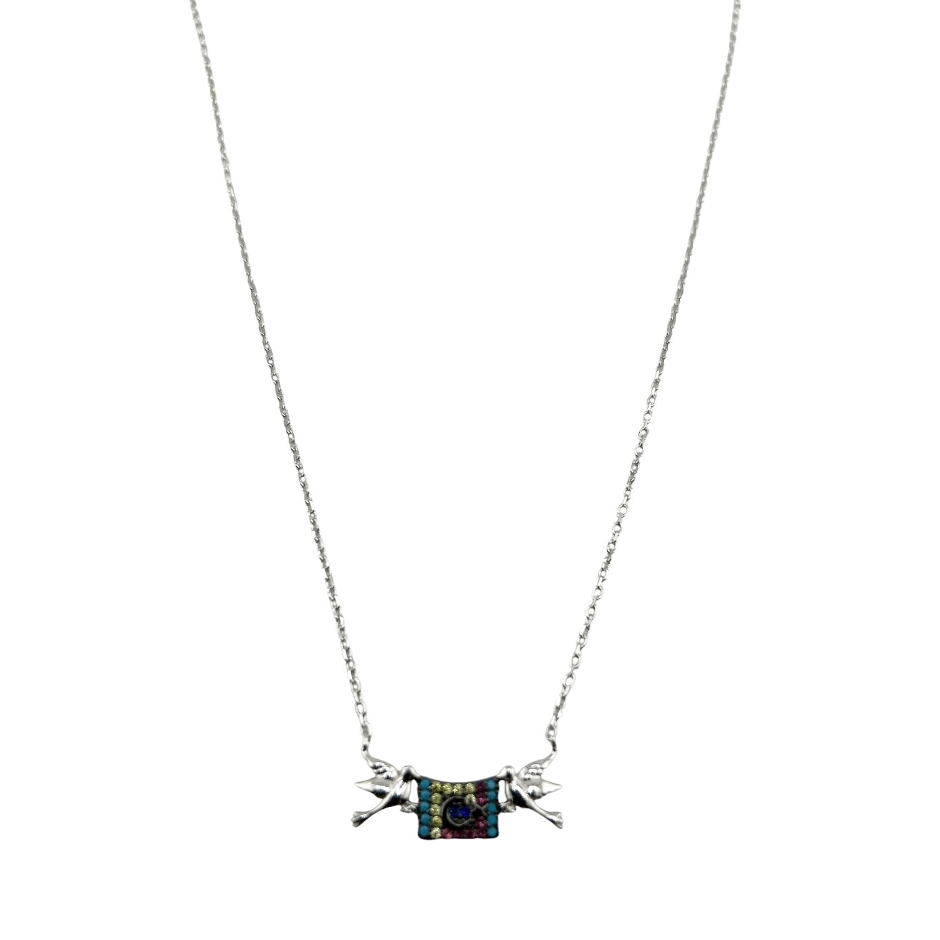 Sterling Silver CZ Multicolor Doves Womens Necklace