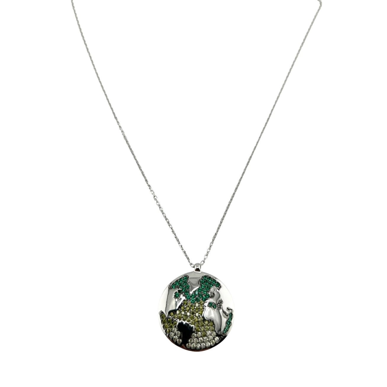 Sterling Silver CZ Earth Womens Necklace