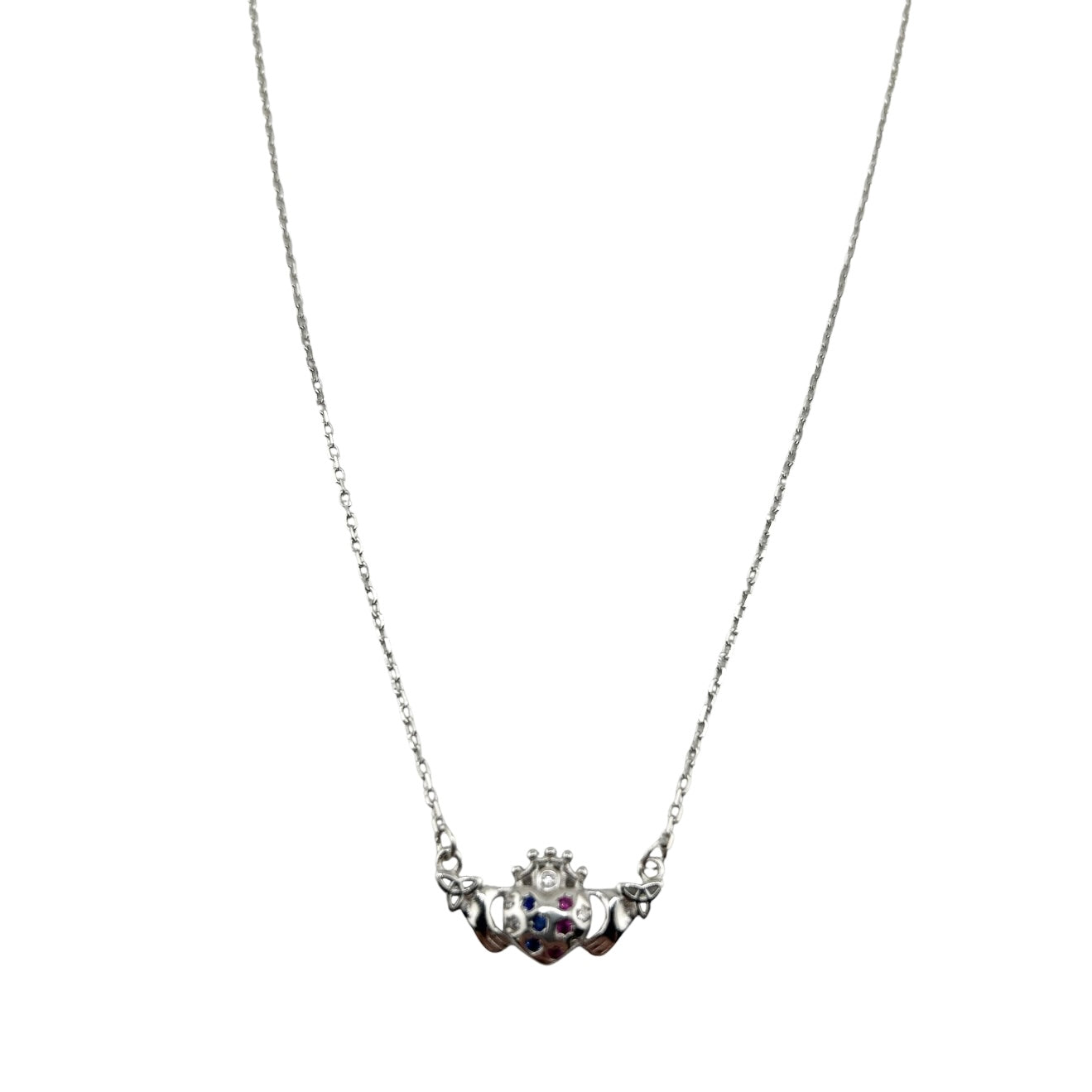 Sterling Silver CZ Crowned Heart Womens Necklace