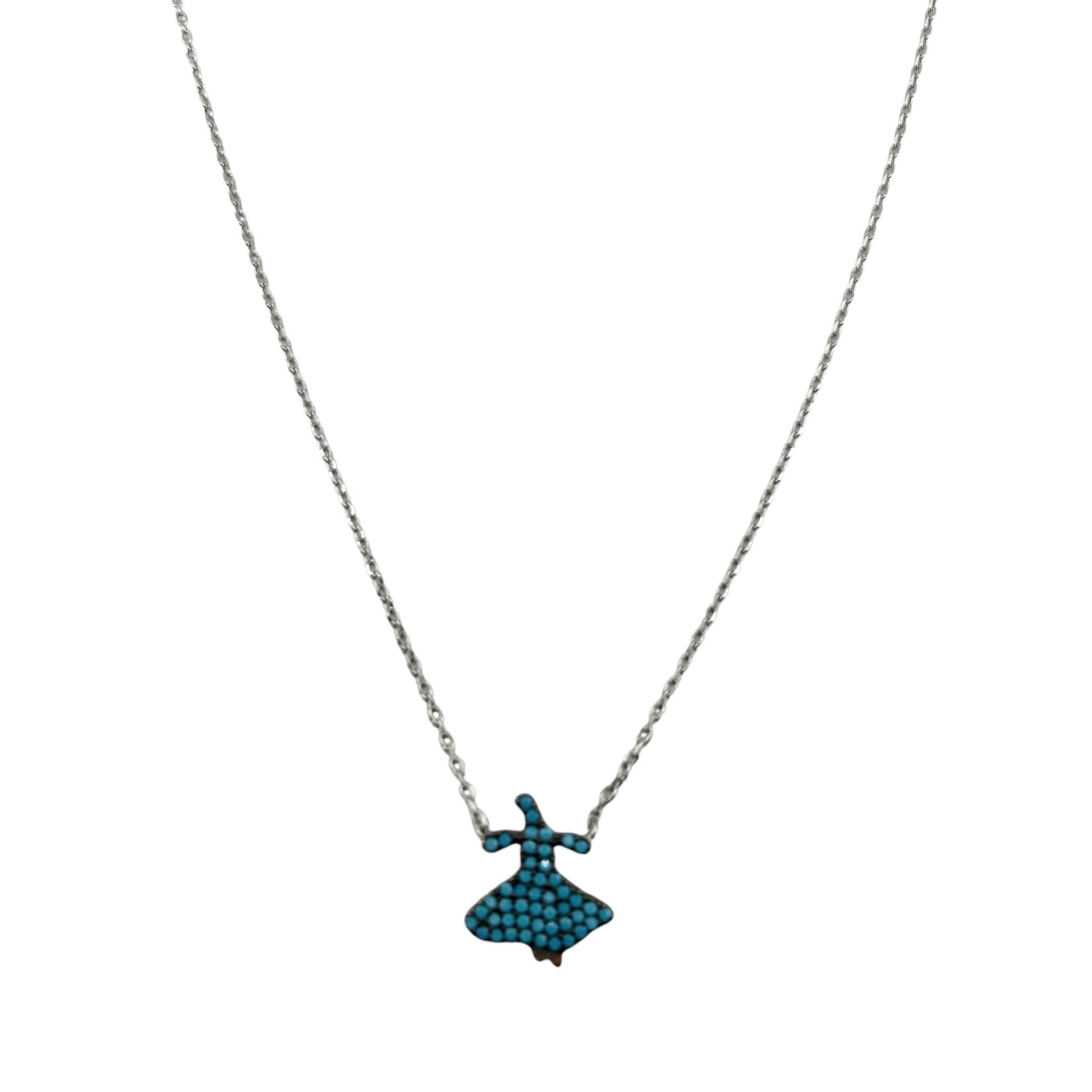 Sterling Silver CZ Turquoise Turkish Womens Necklace