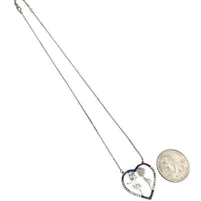 Sterling Silver CZ Multicolor Heart Womens Necklace