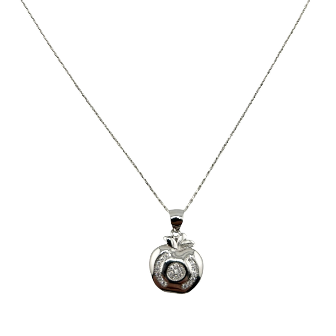 Sterling Silver CZ Apple Womens Necklace