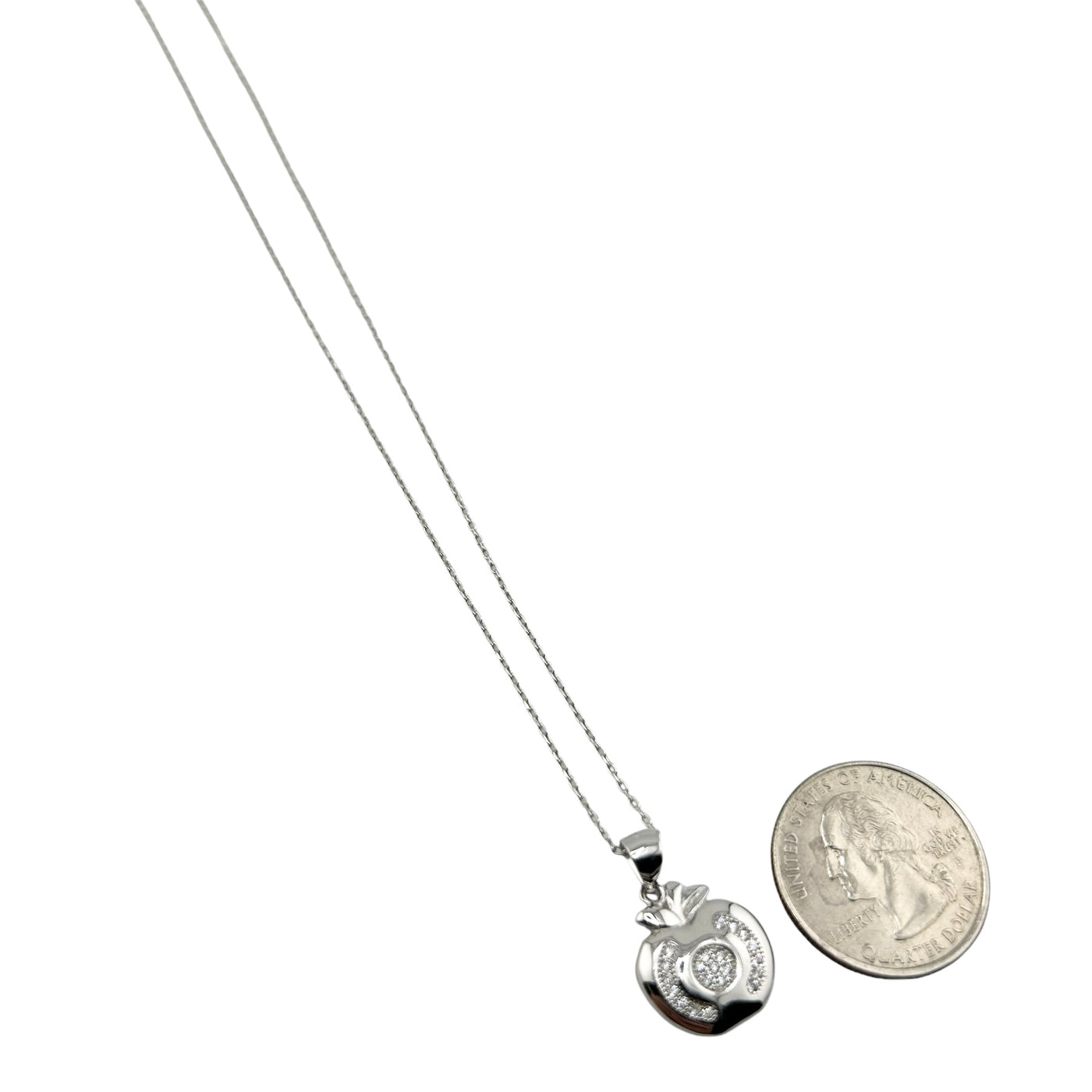 Sterling Silver CZ Apple Womens Necklace