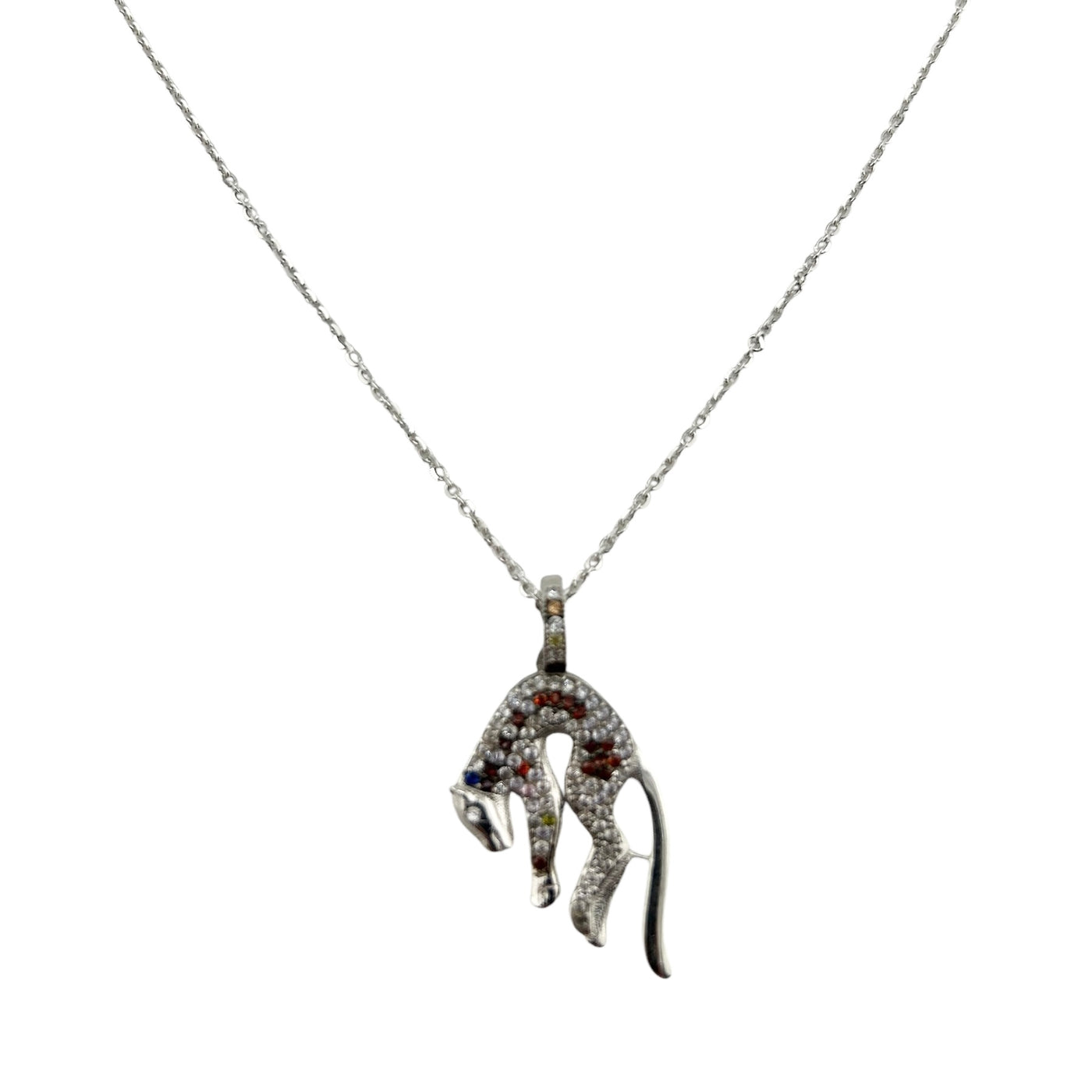 Sterling Silver CZ Multicolor Cheetah Womens Necklace