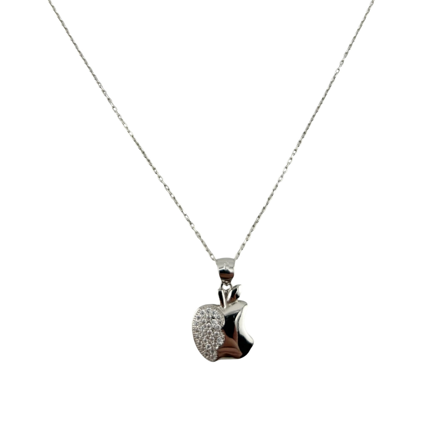 Sterling Silver CZ Apple Womens Necklace