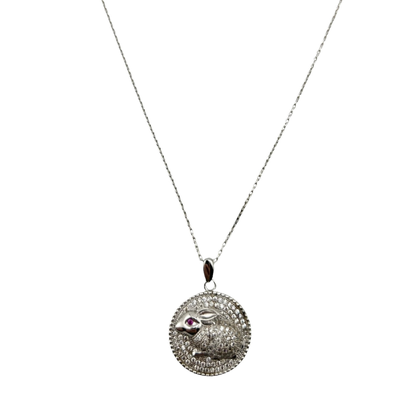 Sterling Silver CZ Rabbit Womens Necklace