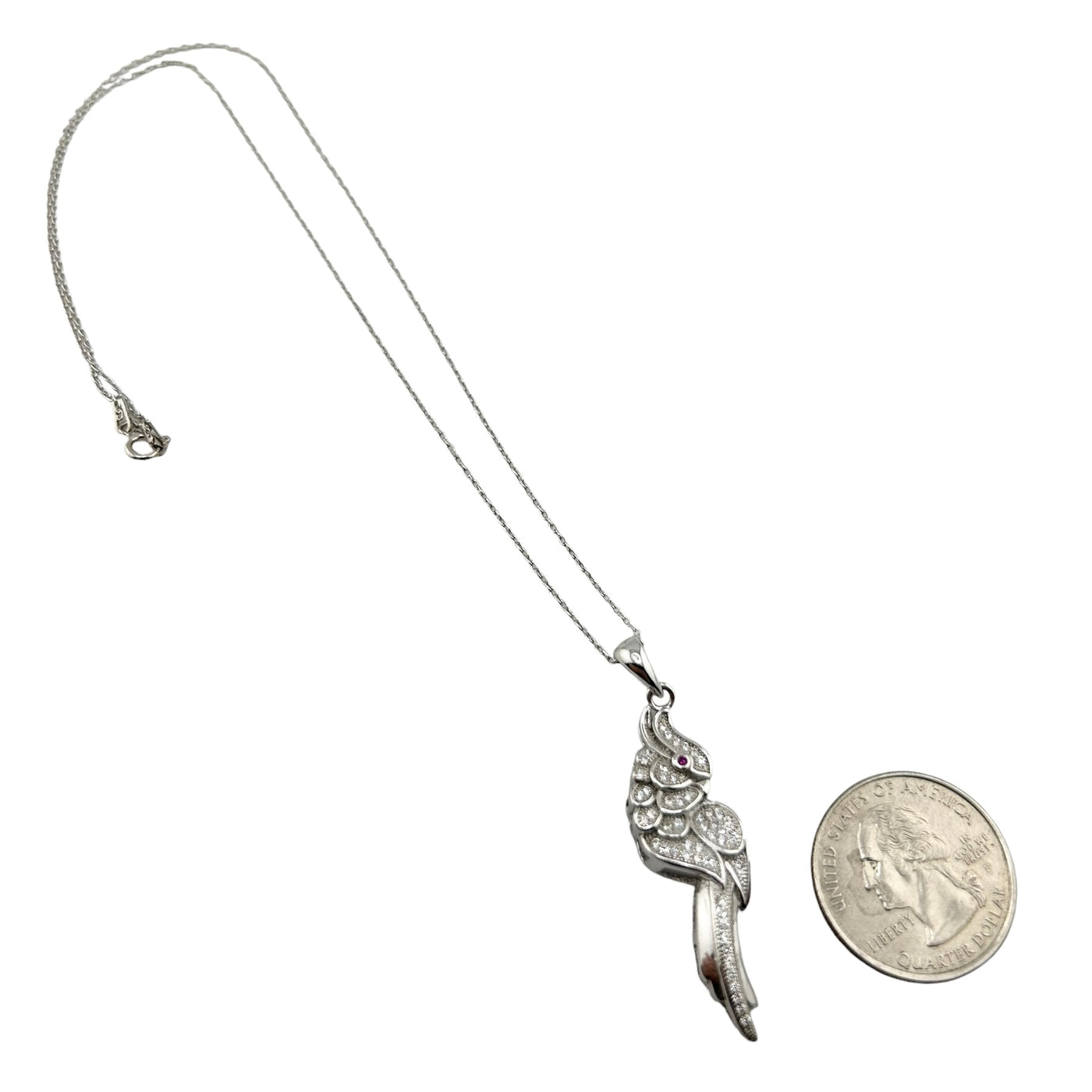 Sterling Silver CZ Parrot Womens Necklace