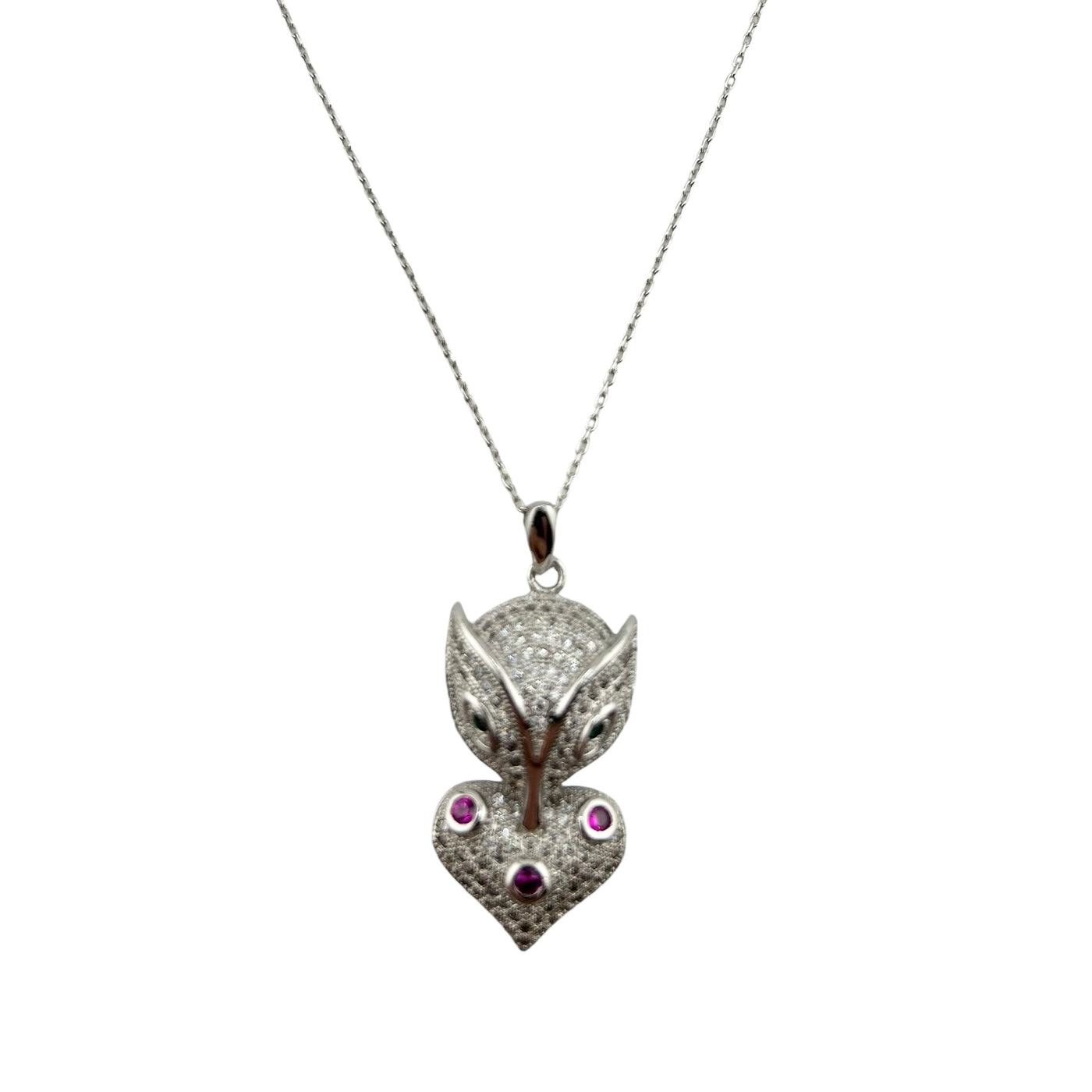 Sterling Silver CZ Lynx Womens Necklace