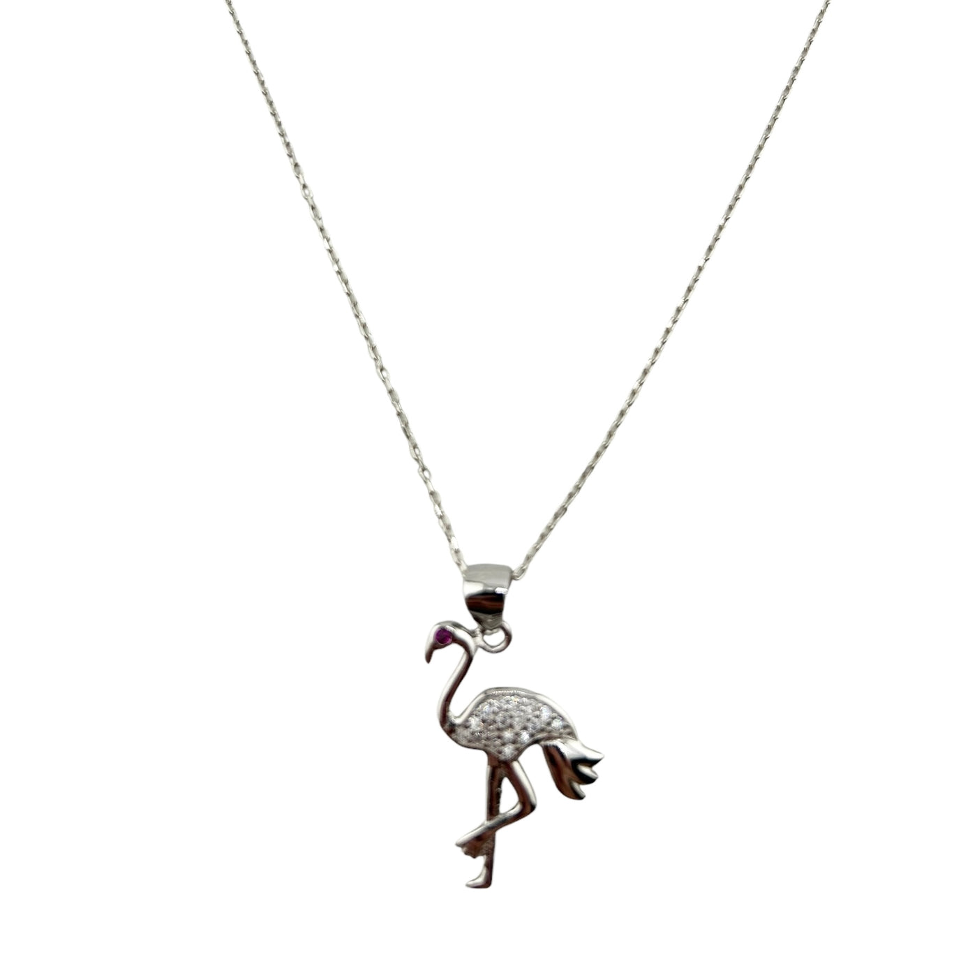 Sterling Silver CZ Flamingo Womens Necklace