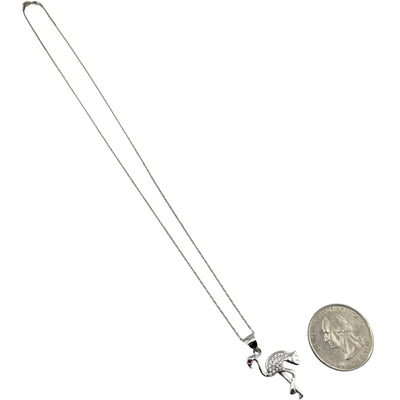 Sterling Silver CZ Flamingo Womens Necklace