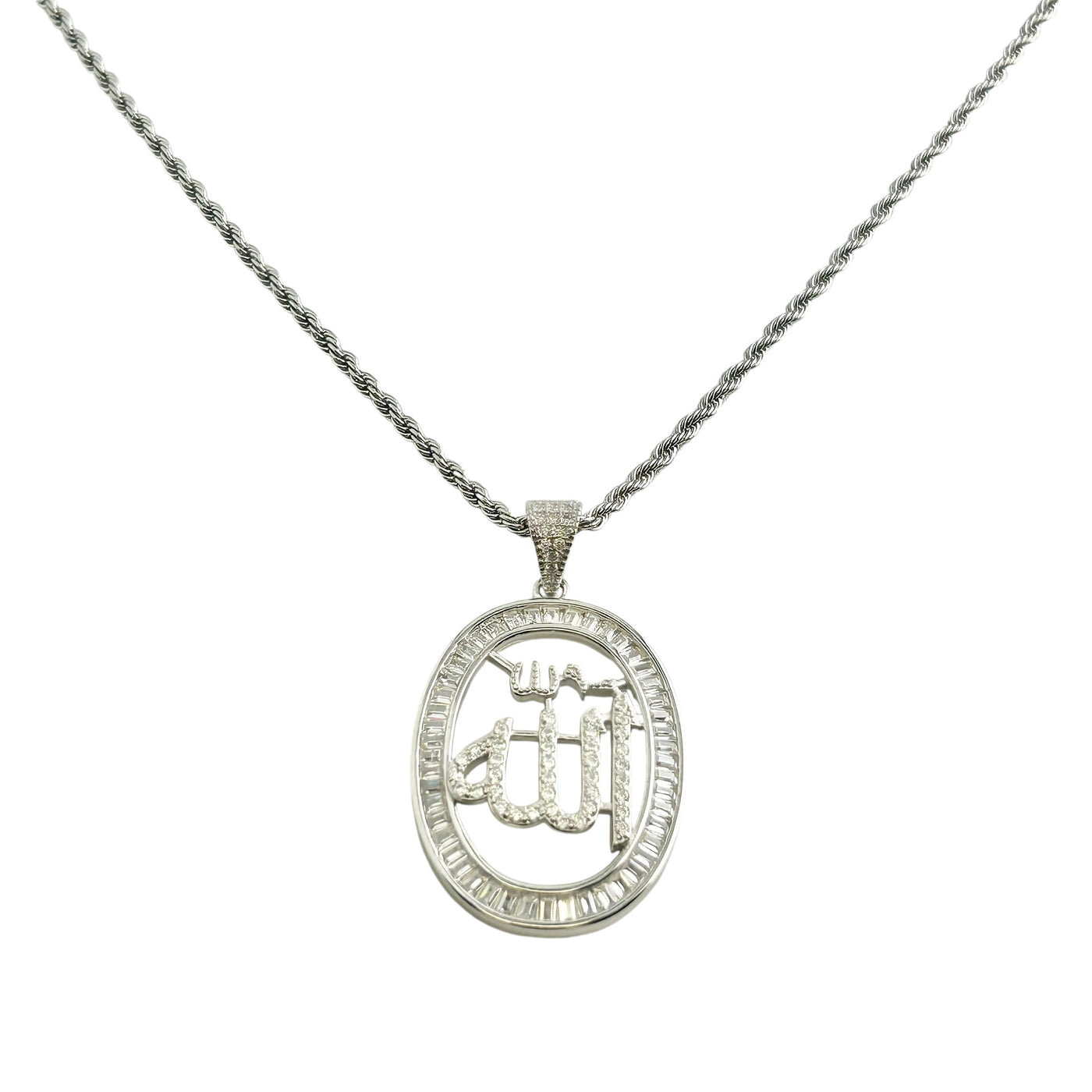 Sterling Silver CZ Allah Pendant Necklace