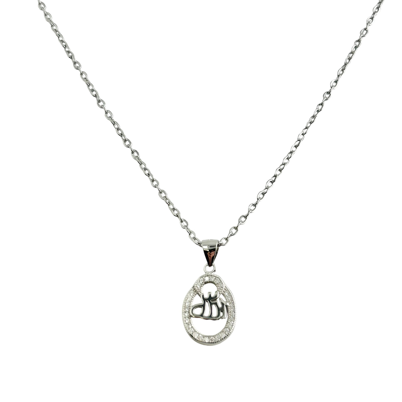 Sterling Silver CZ Allah Pendant Necklace