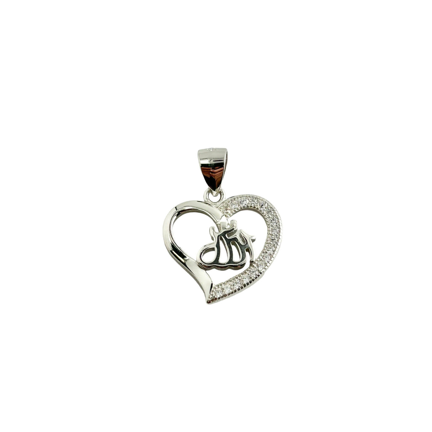 Sterling Silver CZ Allah Heart Pendant Necklace