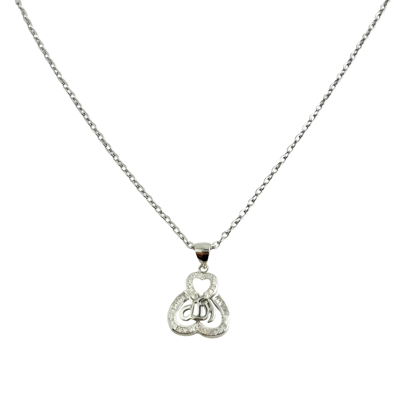 Sterling Silver CZ Allah Pendant Necklace