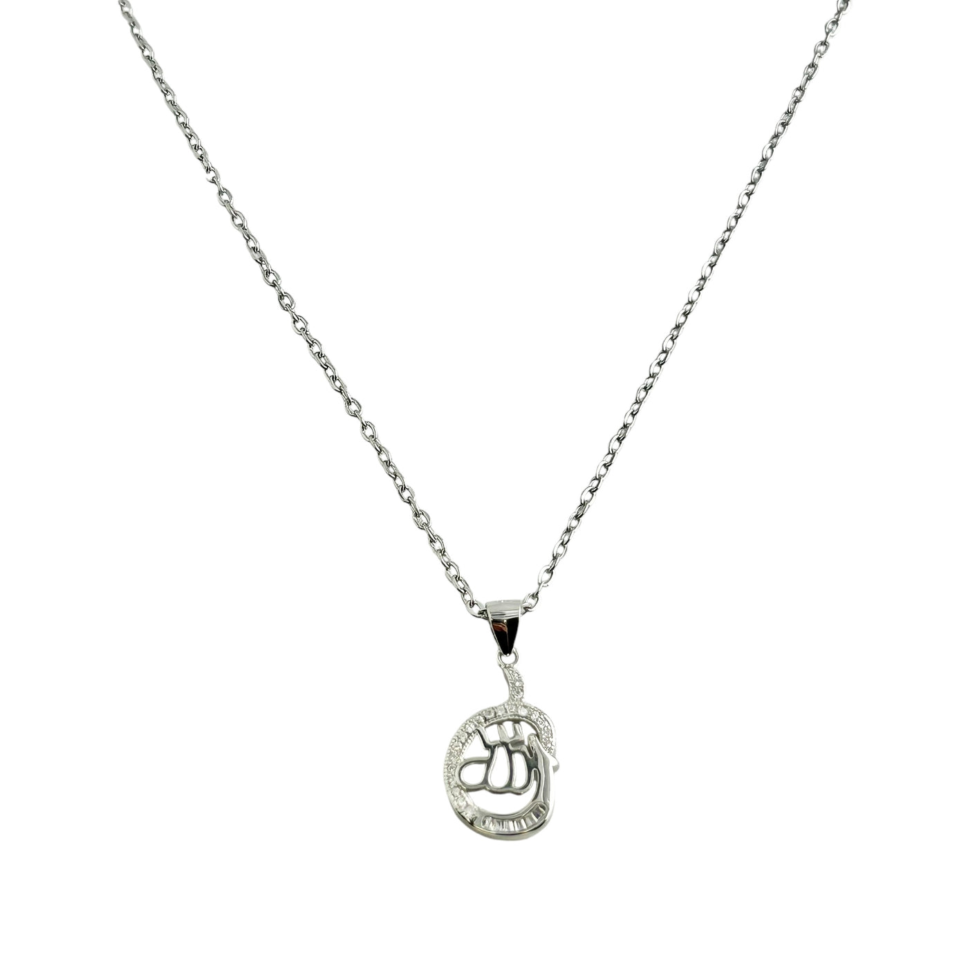 Sterling Silver CZ Allah Pendant Necklace