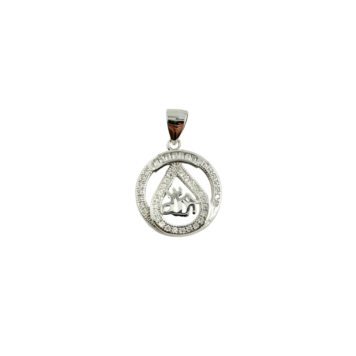 Sterling Silver CZ Allah Pendant Necklace