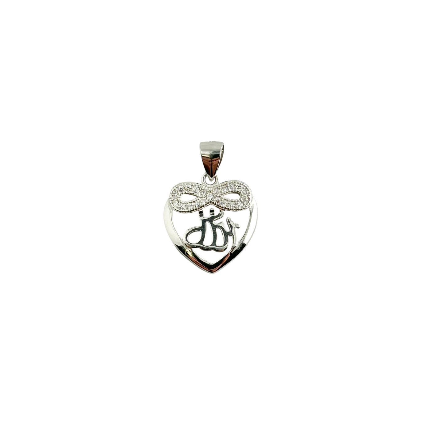 Sterling Silver CZ Allah Heart Pendant Necklace