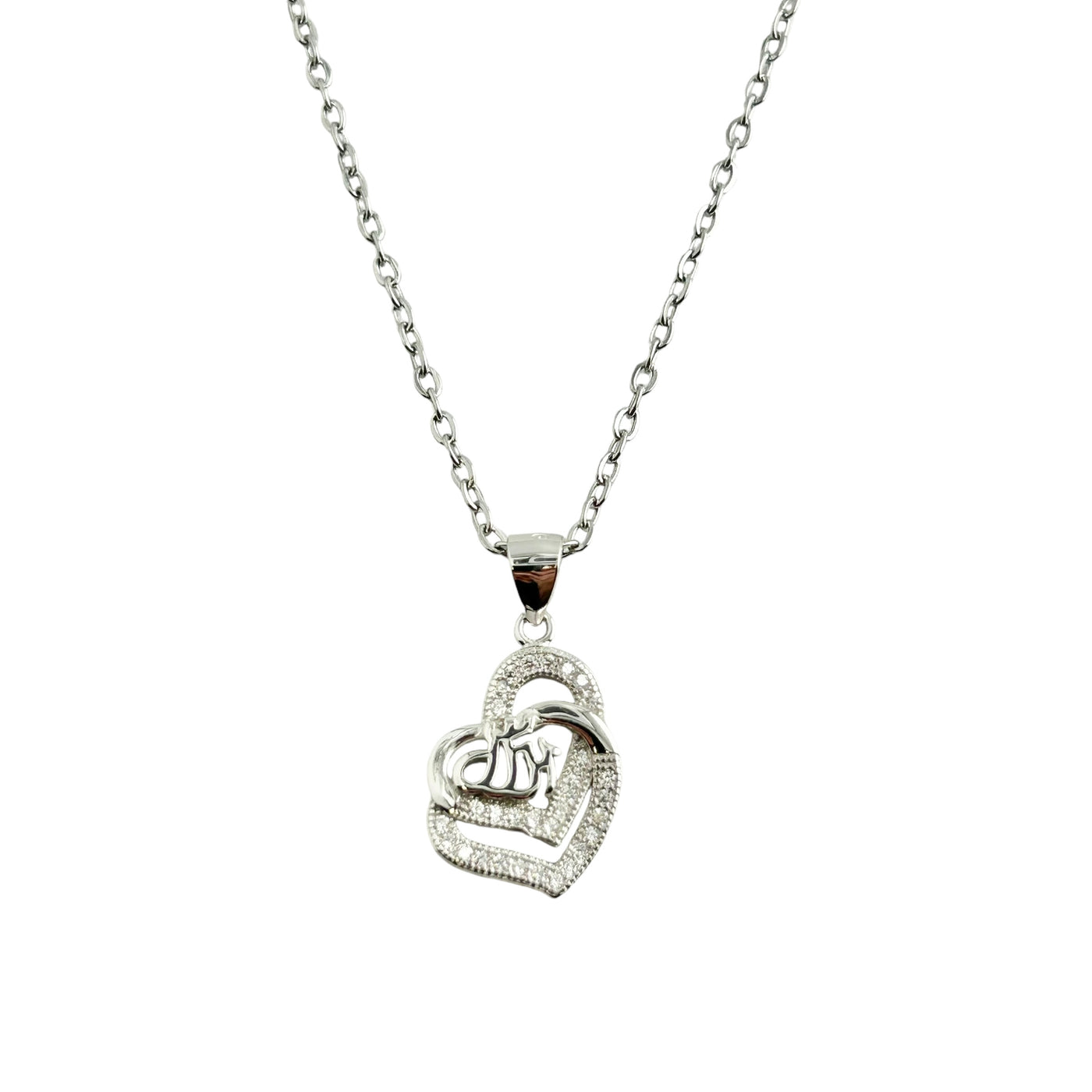 Sterling Silver CZ Allah Heart Pendant Necklace