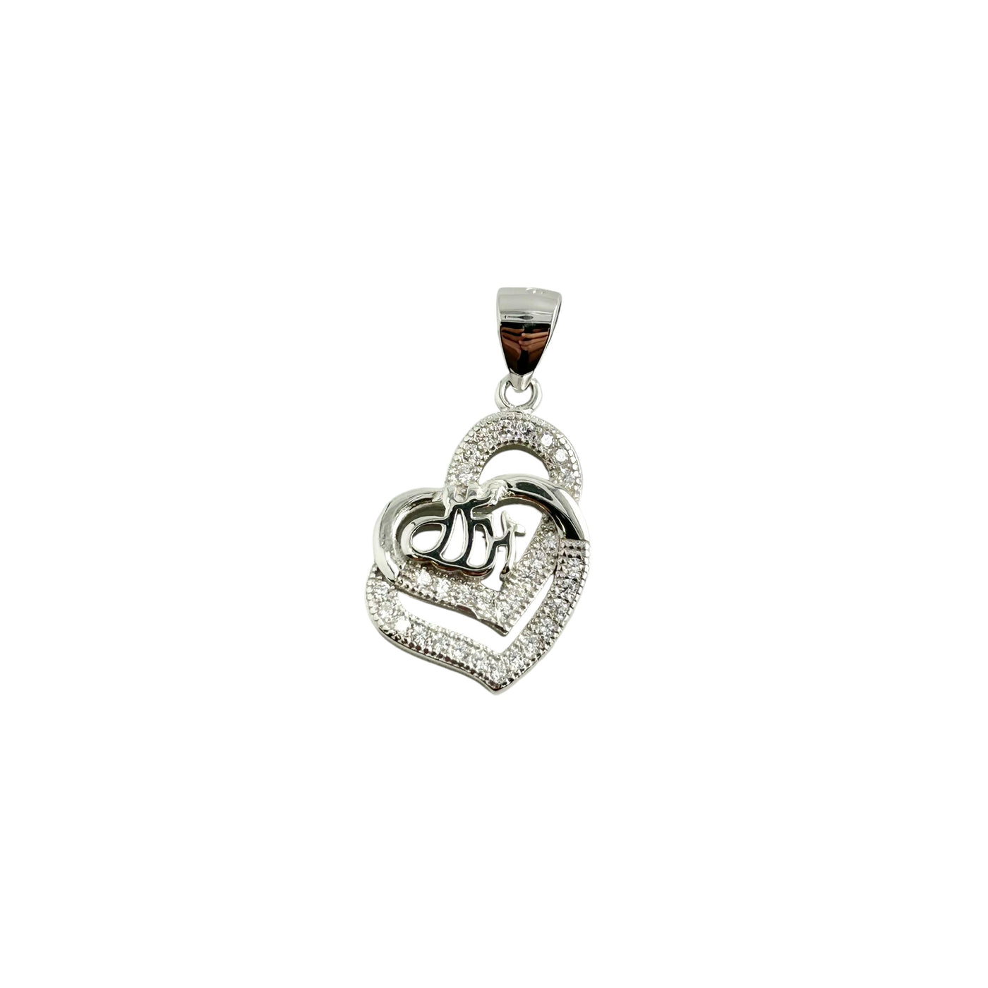 Sterling Silver CZ Allah Heart Pendant Necklace