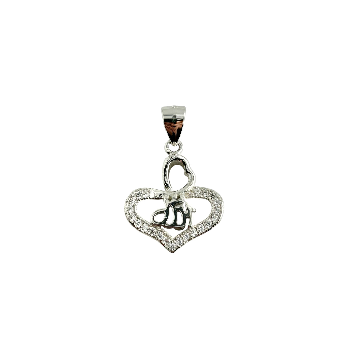 Sterling Silver CZ Allah Heart Pendant Necklace