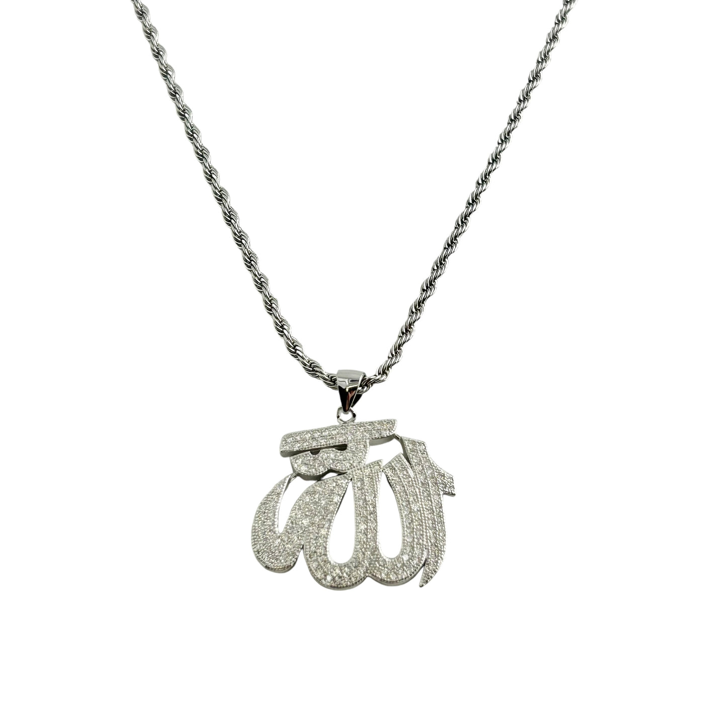 Sterling Silver CZ Allah Pendant Necklace