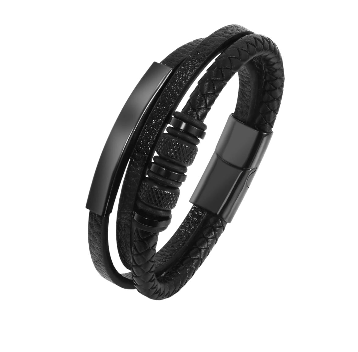 Mens Genuine Leather Stainless Steel Magnetic Clasps Bracelet