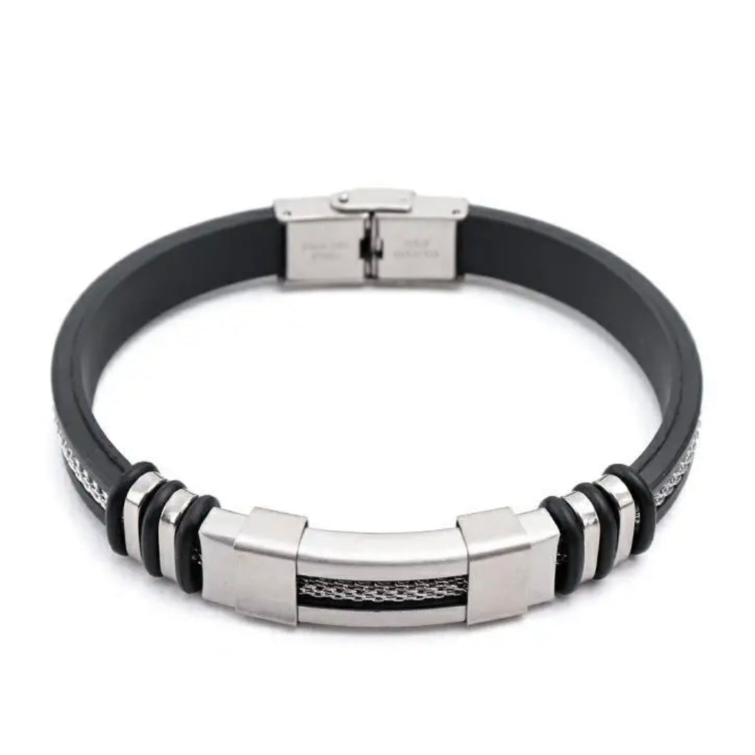 Mens Stainless Steel Rubber Bracelet