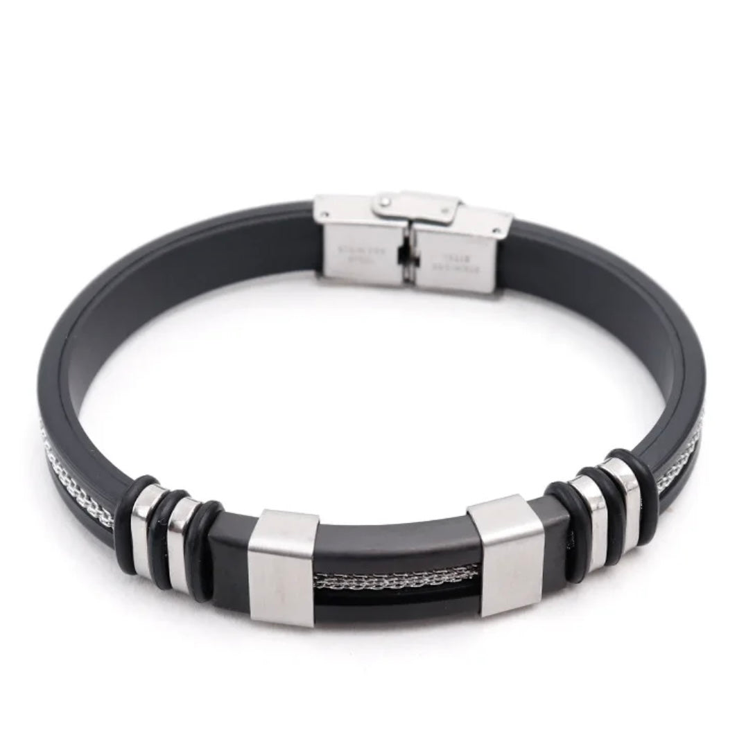 Mens Stainless Steel Rubber Bracelet