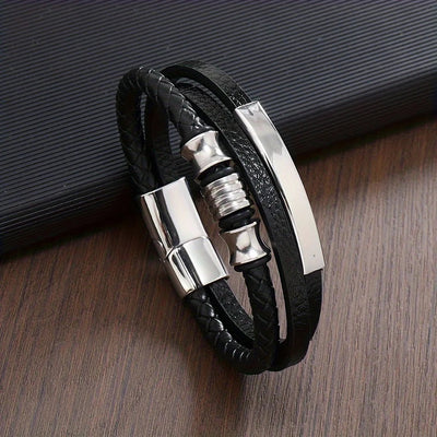 Mens Genuine Leather Stainless Steel Bracelet