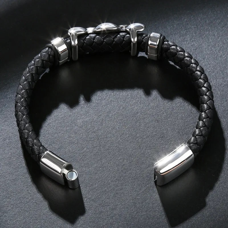 Mens Genuine Leather Stainless Steel Bracelet