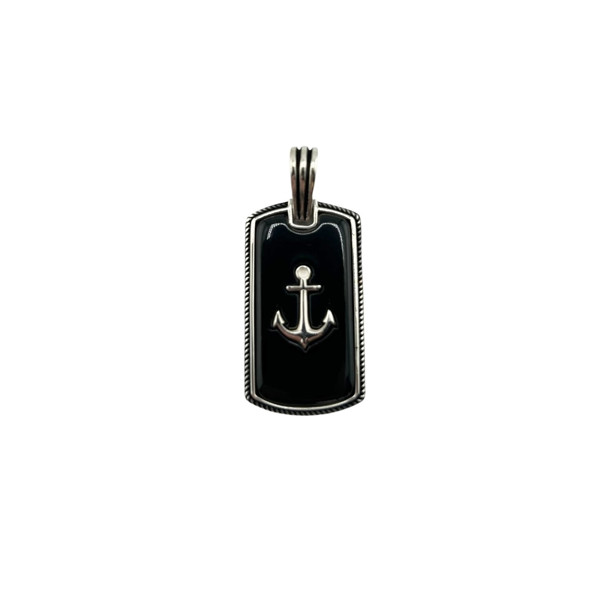 Sterling Silver Onyx Anchor Mens Necklace