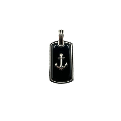 Sterling Silver Onyx Anchor Mens Necklace