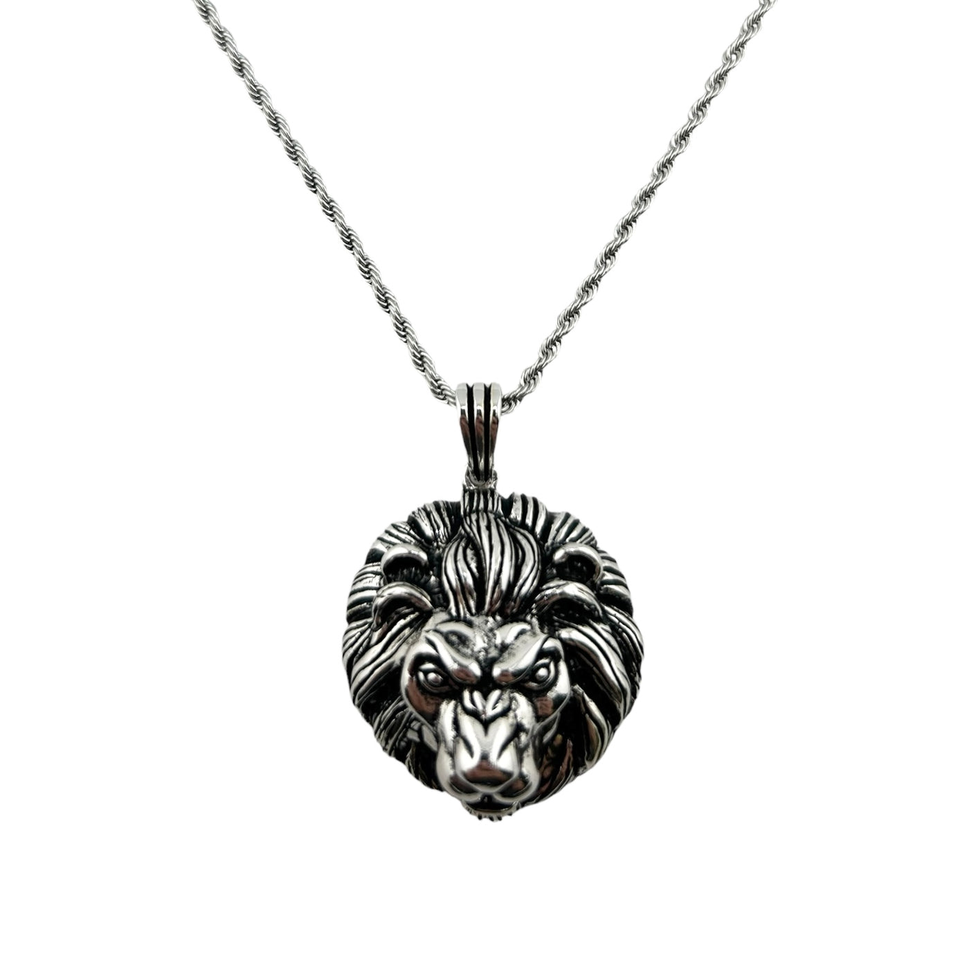 Sterling Silver Lion Mens Necklace