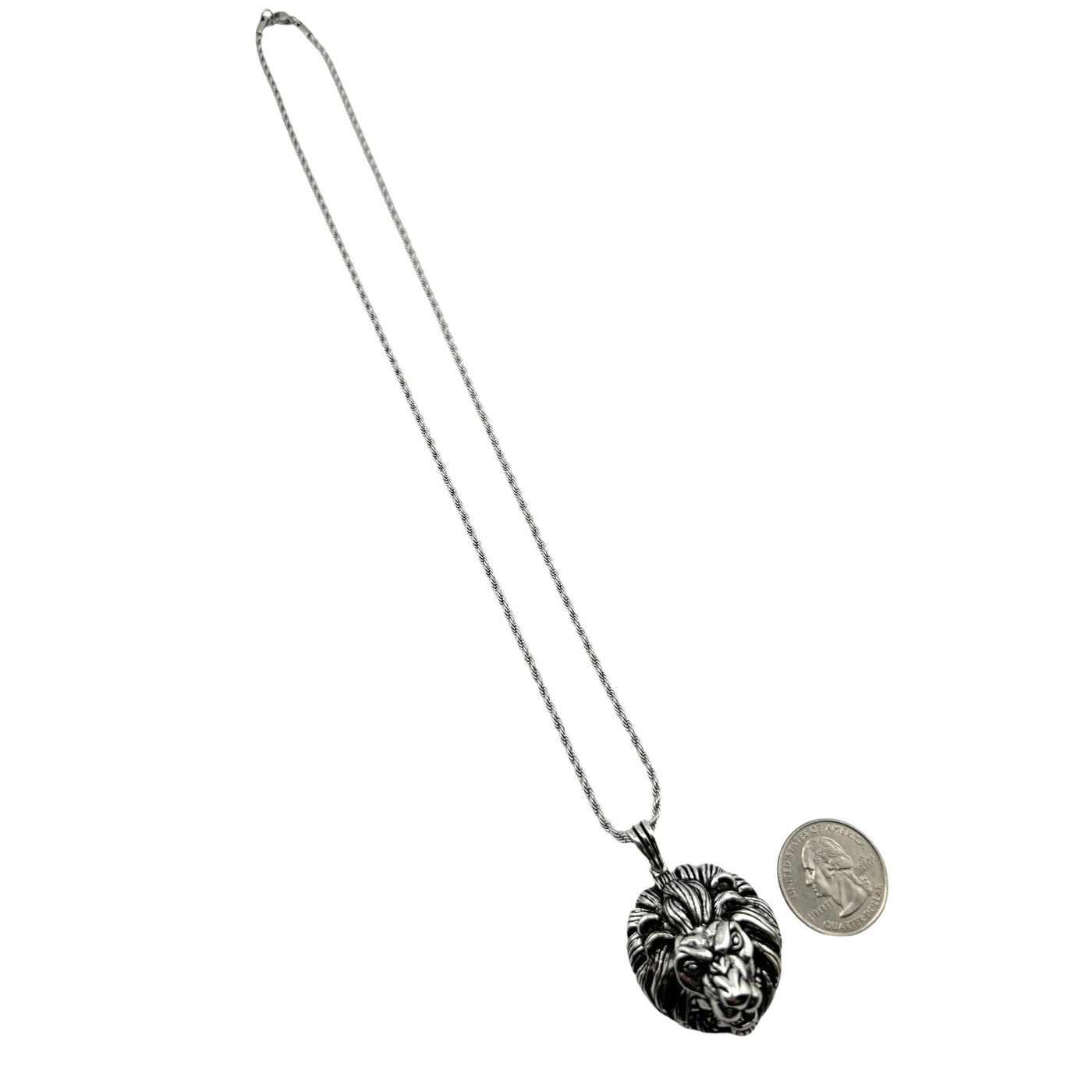 Sterling Silver Lion Mens Necklace