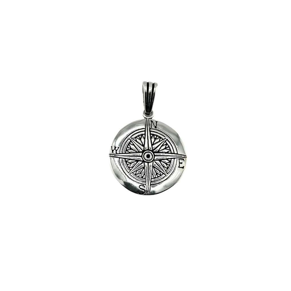 Sterling Silver Compass Mens Necklace