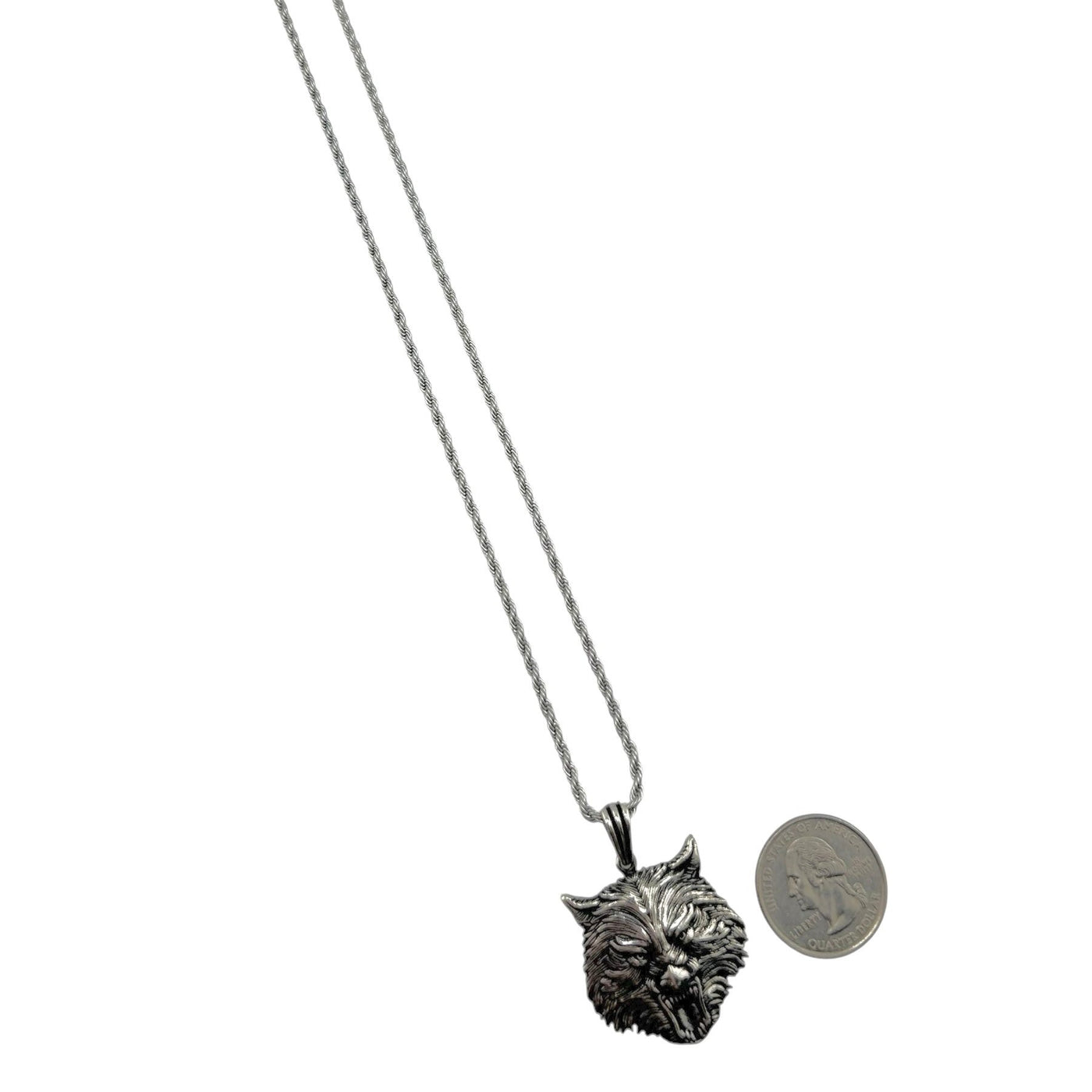 Sterling Silver Wolf Mens Necklace