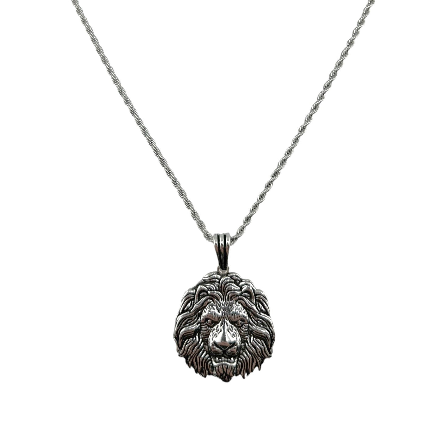 Sterling Silver Lion Mens Necklace