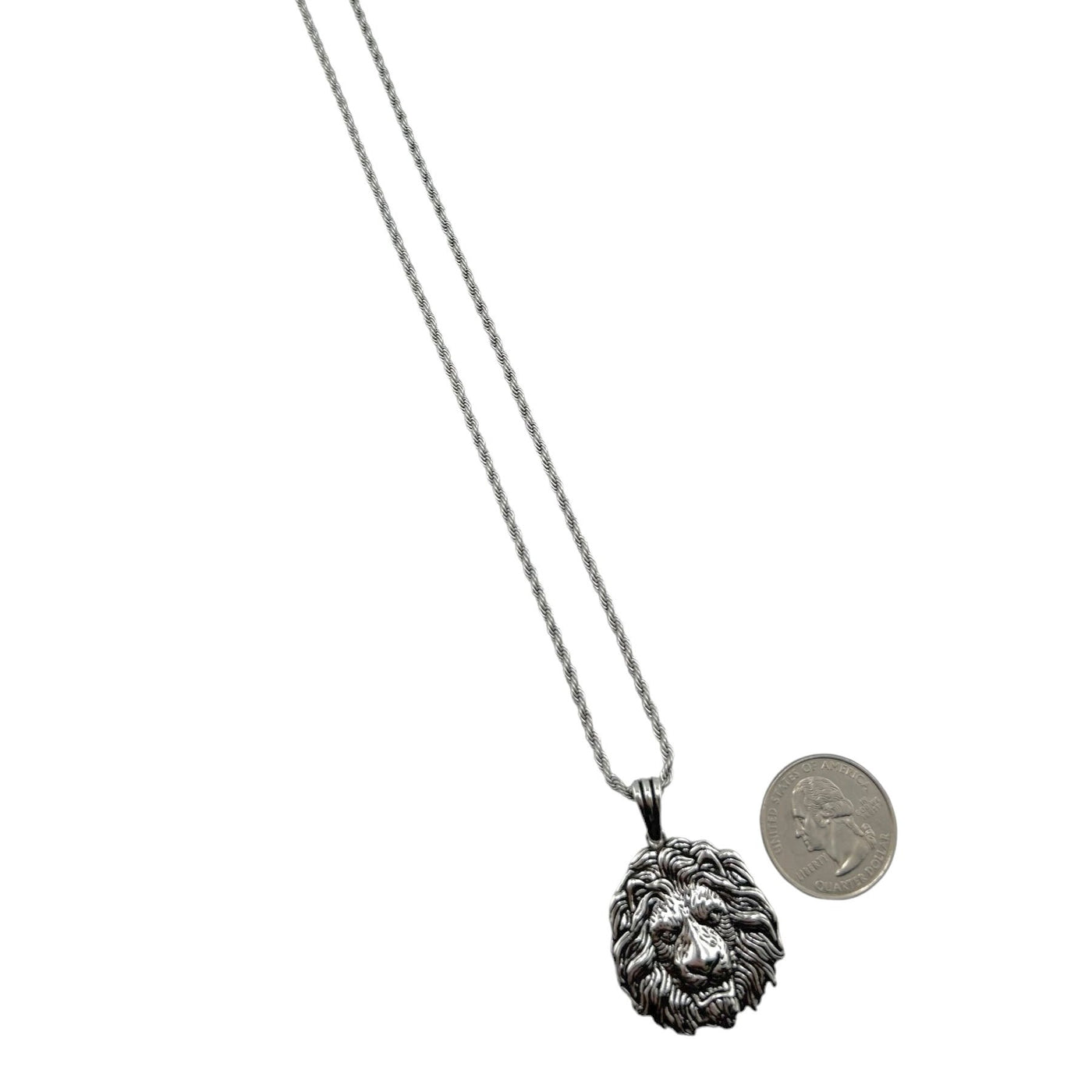 Sterling Silver Lion Mens Necklace