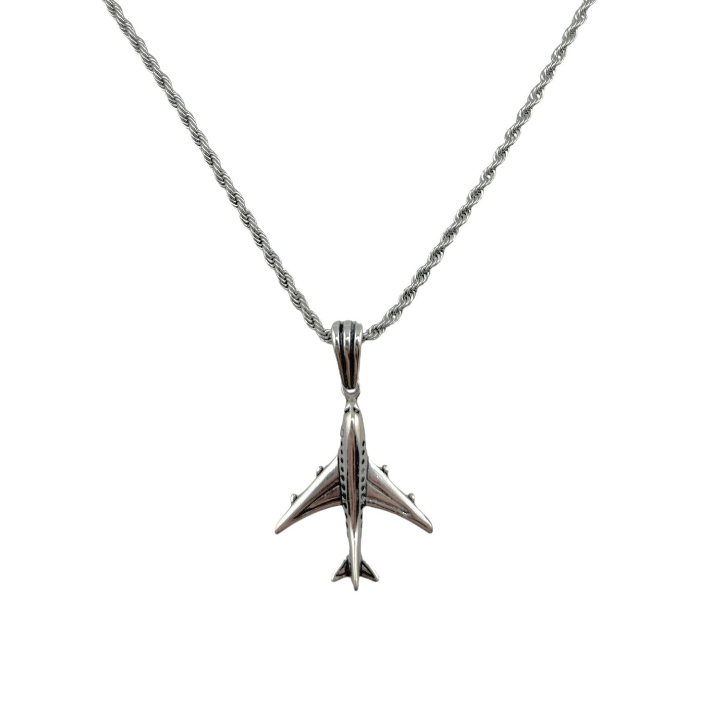 Sterling Silver Airplane Mens Necklace