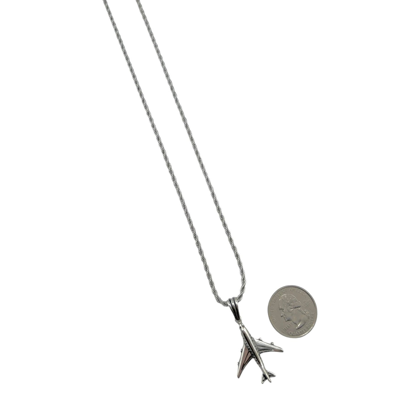 Sterling Silver Airplane Mens Necklace